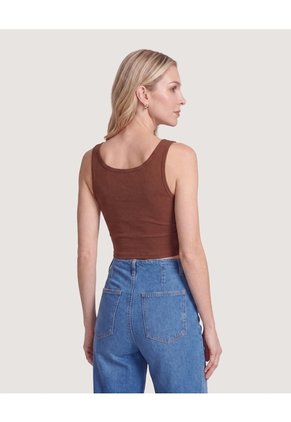 Camiseta Cropped En Rib Con Botones  Para Mujer Café Ostu