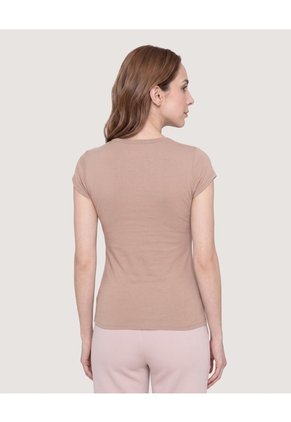 Camiseta Básica Con Botones  Para Mujer Beige Ostu