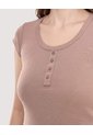 Camiseta Básica Con Botones  Para Mujer Beige Ostu de Ostu
