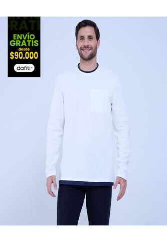 Camiseta Para Hombre Manga Larga Color Crema Marca Ostu #60091537 Ostu