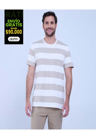 Camiseta Para Hombre Manga Corta Color Beige Marca Ostu #60091422 Ostu