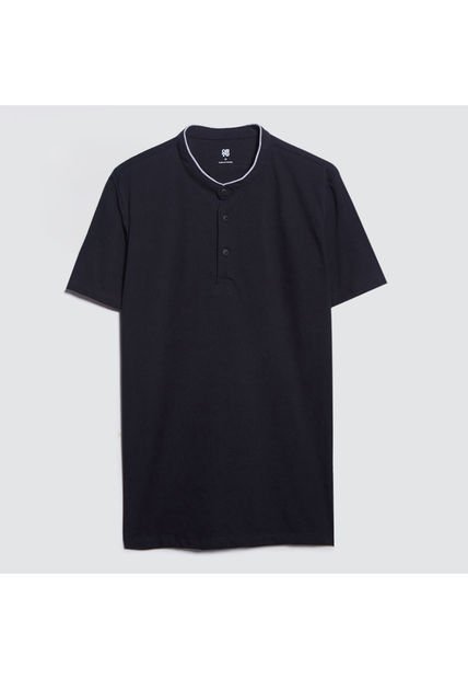Polo Para Hombre Cuello Mao Sin Bolsillo Color Negro Marca Ostu #60110611