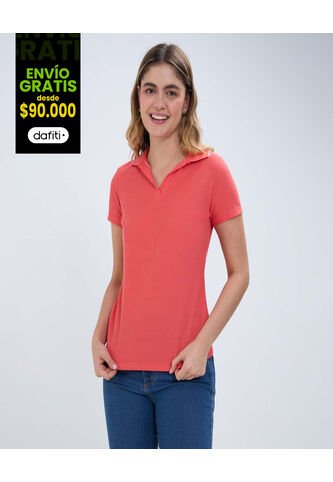 Polo Para Mujer Manga Corta Color Coral Marca Ostu #40110164 Ostu
