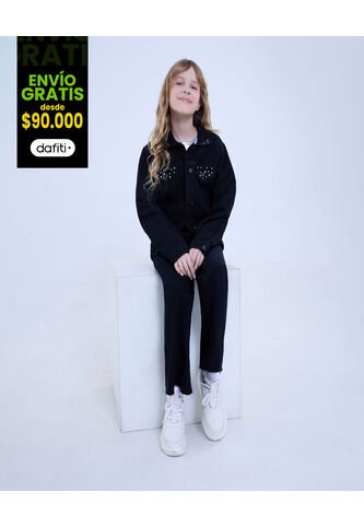 Chaqueta Para Niña Trucker Color Negro Marca Ostu #90080041 Ostu