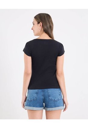 Camiseta  Para Mujer Manga Corta Cuello Redondo Color Negro Marca Ostu #40092698