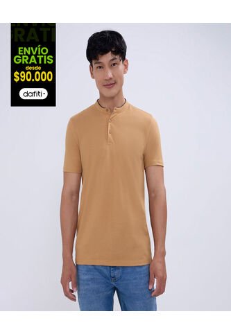 Polo Para Hombre Cuello Mao Sin Bolsillo Color Camel Marca Ostu #60110720 Ostu
