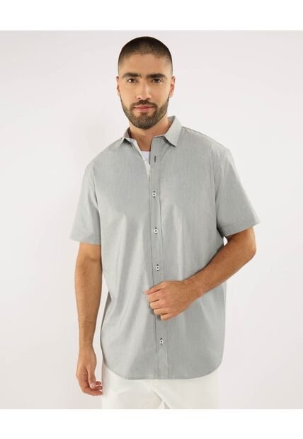 Camisa Para Hombre Manga Corta Sin Bolsillo Cuello Casual M Color Negro Marca Ostu #60010870