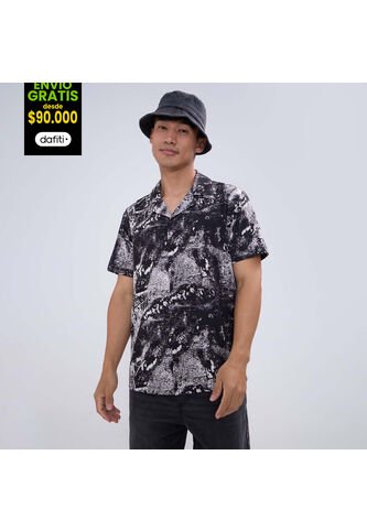 Camisa Para Hombre Manga Corta Sin Bolsillo Color Negro Marca Ostu #60010765 Ostu