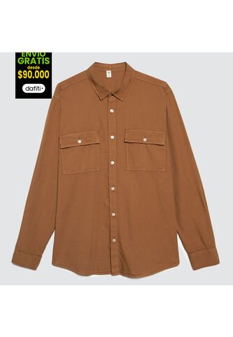 Camisa Para Hombre Manga Larga Con Bolsillo Color Beige Marca Ostu #60010739 Ostu