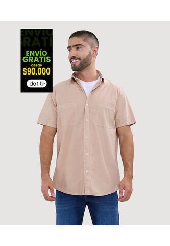 Camisa Para Hombre Manga Corta Con Bolsillo Color Beige Marca Ostu #60010682 Ostu