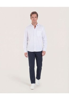 Camisa  Para Hombre Manga Larga Con Bolsillo Cuello C Color Blanco Marca Ostu #60010897