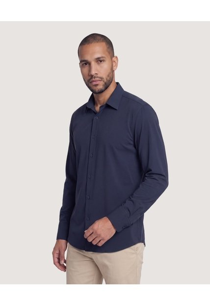 Camisa Unicolor Manga Larga Clásica  Para Hombre Azul Ostu