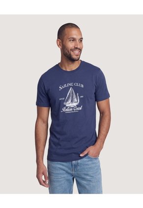 Camiseta Basica Con Screen Para Hombre Azul Ostu