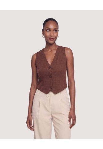Chaleco Sastre Escote V  Para Mujer Café Ostu Ostu