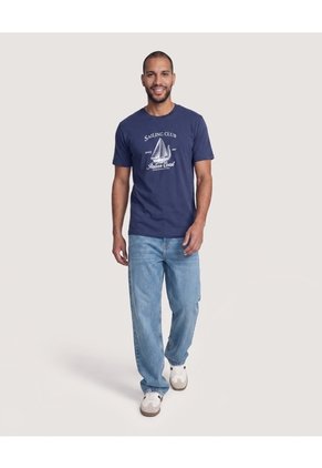 Camiseta Basica Con Screen Para Hombre Azul Ostu