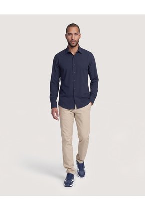 Camisa Unicolor Manga Larga Clásica  Para Hombre Azul Ostu