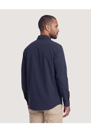 Camisa Unicolor Manga Larga Clásica  Para Hombre Azul Ostu