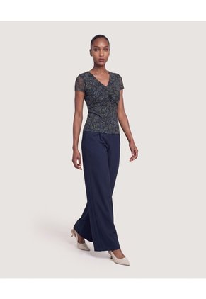 Pantalón Wide Leg Sastre Para Mujer Azul Ostu