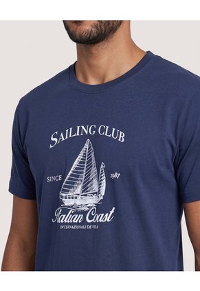 Camiseta Basica Con Screen Para Hombre Azul Ostu
