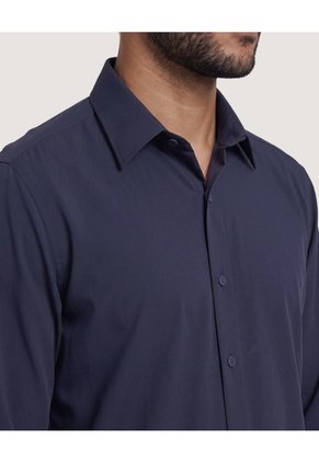 Camisa Unicolor Manga Larga Clásica  Para Hombre Azul Ostu