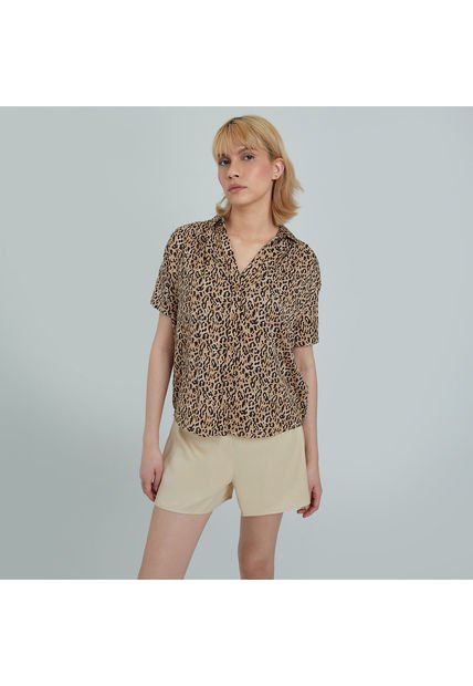 Blusa Para Mujer Manga Corta Color Café  Marca Ostu #40120902