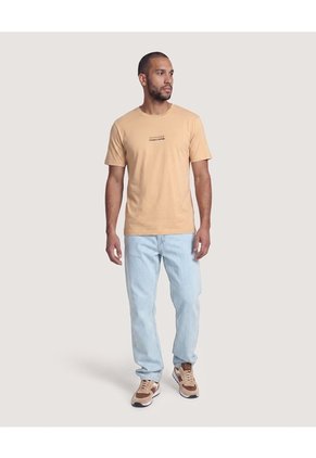 Camiseta Basica Con Screen  Para Hombre Beige Ostu