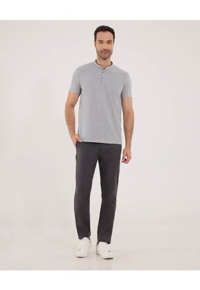 Polo Para Hombre Cuello Mao Sin Bolsillo Color Gris  Marca Ostu #60110511