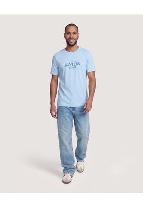 Camiseta Basica Con Screen Para Hombre Azul Ostu