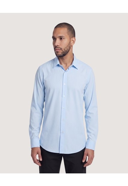 Camisa Unicolor Manga Larga Clásica  Para Hombre Azul Ostu