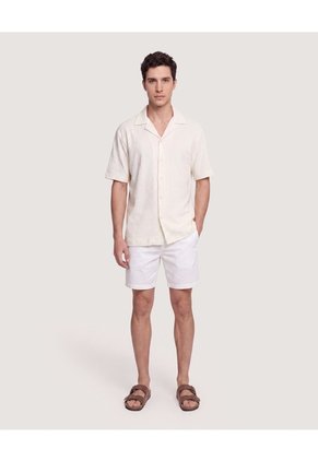 Camisa Texturizada Cuello Resort  Para Hombre Crema Ostu