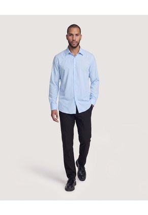 Camisa Unicolor Manga Larga Clásica  Para Hombre Azul Ostu