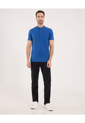 Polo Para Hombre Cuello Mao Sin Bolsillo Color Azul Marca Ostu #60110777