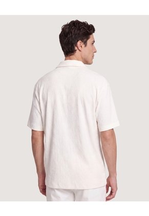 Camisa Texturizada Cuello Resort  Para Hombre Crema Ostu
