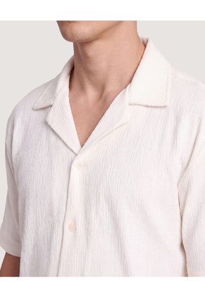 Camisa Texturizada Cuello Resort  Para Hombre Crema Ostu