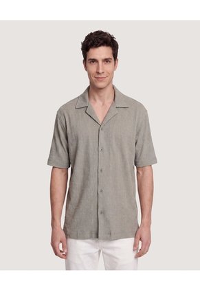 Camisa Texturizada Cuello Resort Para Hombre Verde Ostu