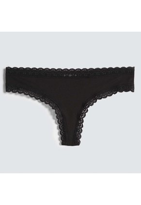 Panty Tipo Tanga En Encaje  Para Mujer Negro Ostu