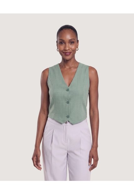 Chaleco Sastre Escote V  Para Mujer Verde Ostu