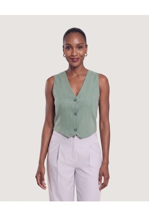 Chaleco Sastre Escote V Para Mujer Verde Ostu
