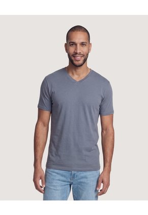Camiseta Cuello En V Para Hombre Gris Ostu