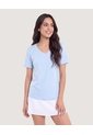Camiseta Cuello V Jaspeada-Deportivo  Para Mujer Azul Ostu de Ostu
