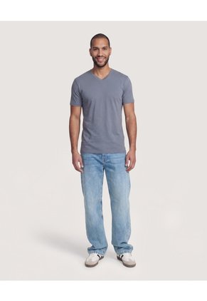 Camiseta Cuello En V Para Hombre Gris Ostu