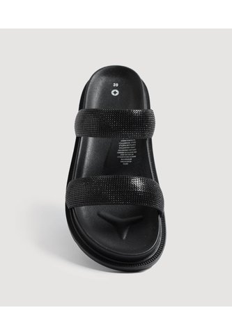 Sandalias Doble Banda Negra  Para Mujer Negro Ostu Ostu