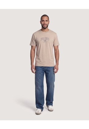 Camiseta Basica Con Screen Para Hombre Beige Ostu
