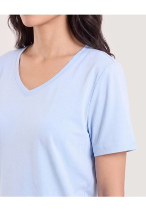 Camiseta Cuello V Jaspeada-Deportivo  Para Mujer Azul Ostu