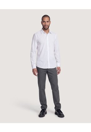 Camisa Unicolor Manga Larga Clásica  Para Hombre Blanco Ostu