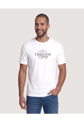 Camiseta Basica Con Screen Para Hombre Crema Ostu