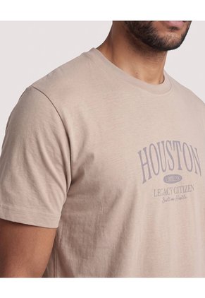 Camiseta Basica Con Screen Para Hombre Beige Ostu