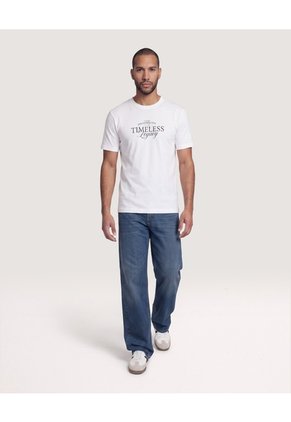 Camiseta Basica Con Screen Para Hombre Crema Ostu