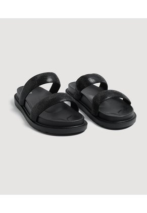 Sandalias Doble Banda Negra  Para Mujer Negro Ostu