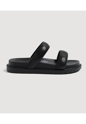Sandalias Doble Banda Negra  Para Mujer Negro Ostu